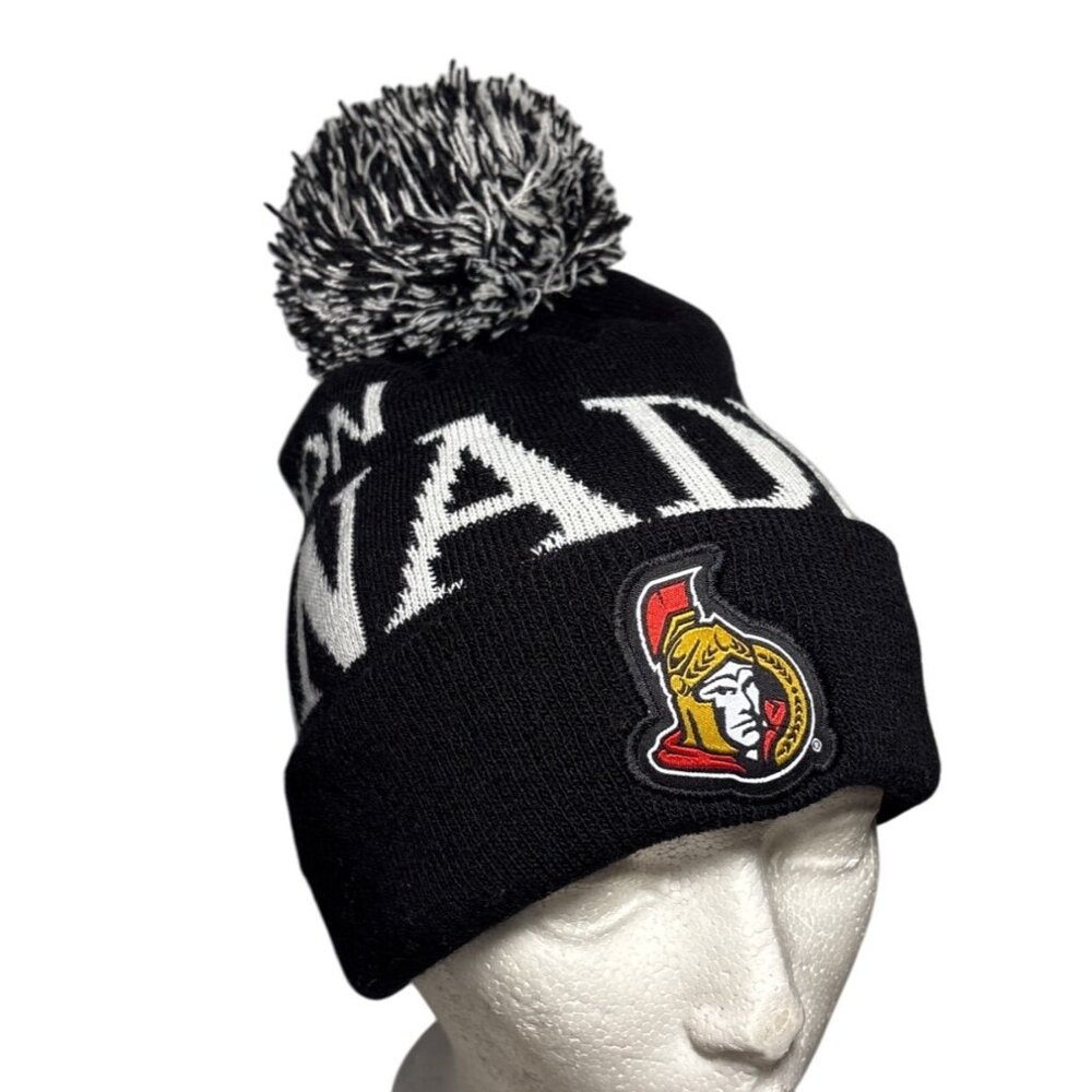 Ottawa Senators Winter Hat Knit Pom Black & White Molson Canadian Logo OS NHL